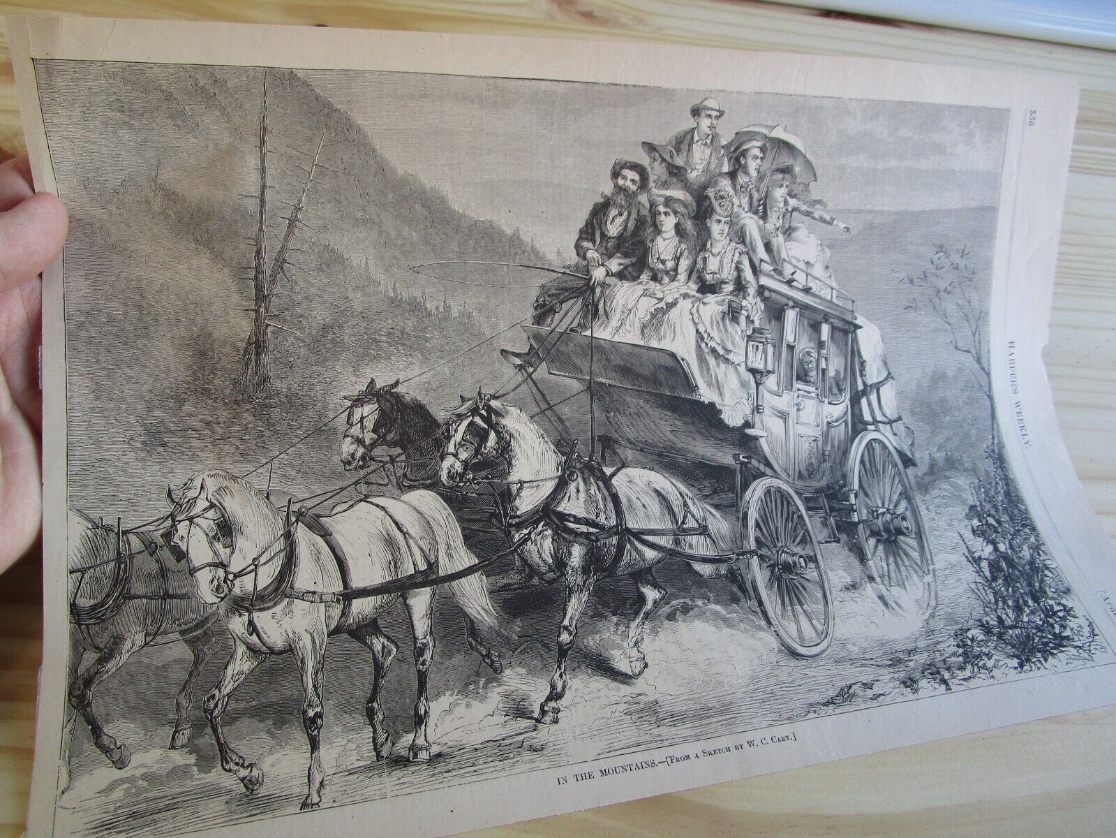 Harper’s Antique Print IN THE MOUNTAINS New Hampshire? stagecoach W C Cary (#2)