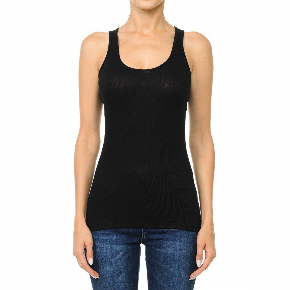 (Ambiance) Ribbed Racer Back Tank Top Long Basic Muscle Shirt Junior & Plus Size
