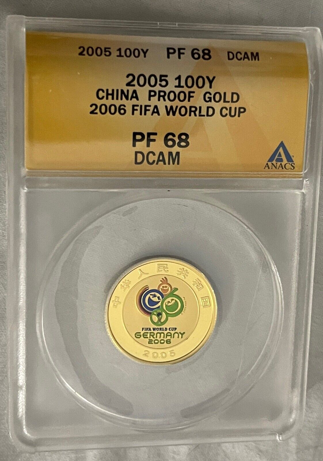2005 100Y China Proof Gold 2006 FIFA WORLD CUP PF 68 CAM SHINY