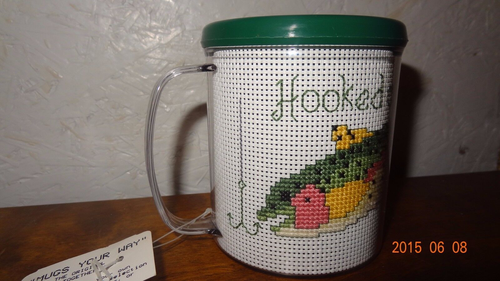 Finished/Completed Hooked on Fishing Coffee cup mug  Cross Stitch