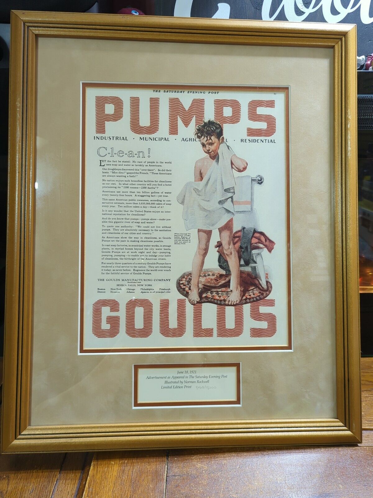 1921 Goulds Pumps Seneca Falls New York Limited edition Print By Norman Rockwell