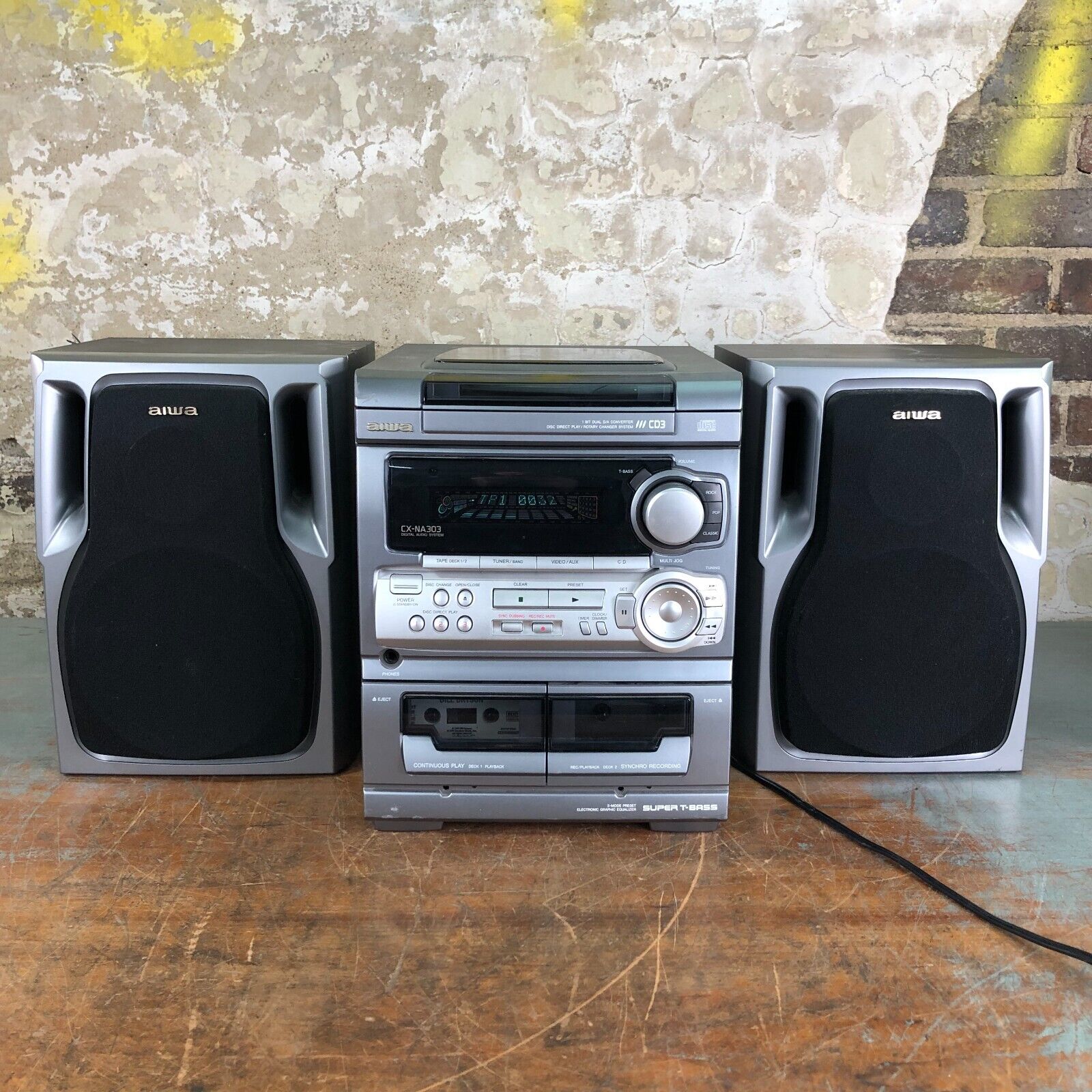Vintage AIWA Stereo CX-NA302 3-Disc CD Play & Dual Cassette + Speakers - Works