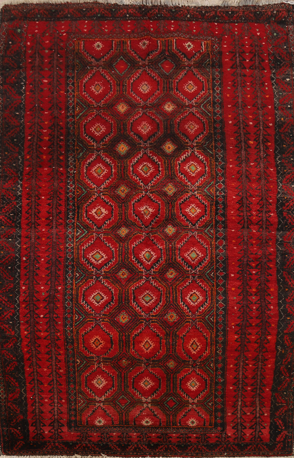 Vintage Tribal Traditional Red Geometric Balouch Hand-made Rug Area Carpet 4x6