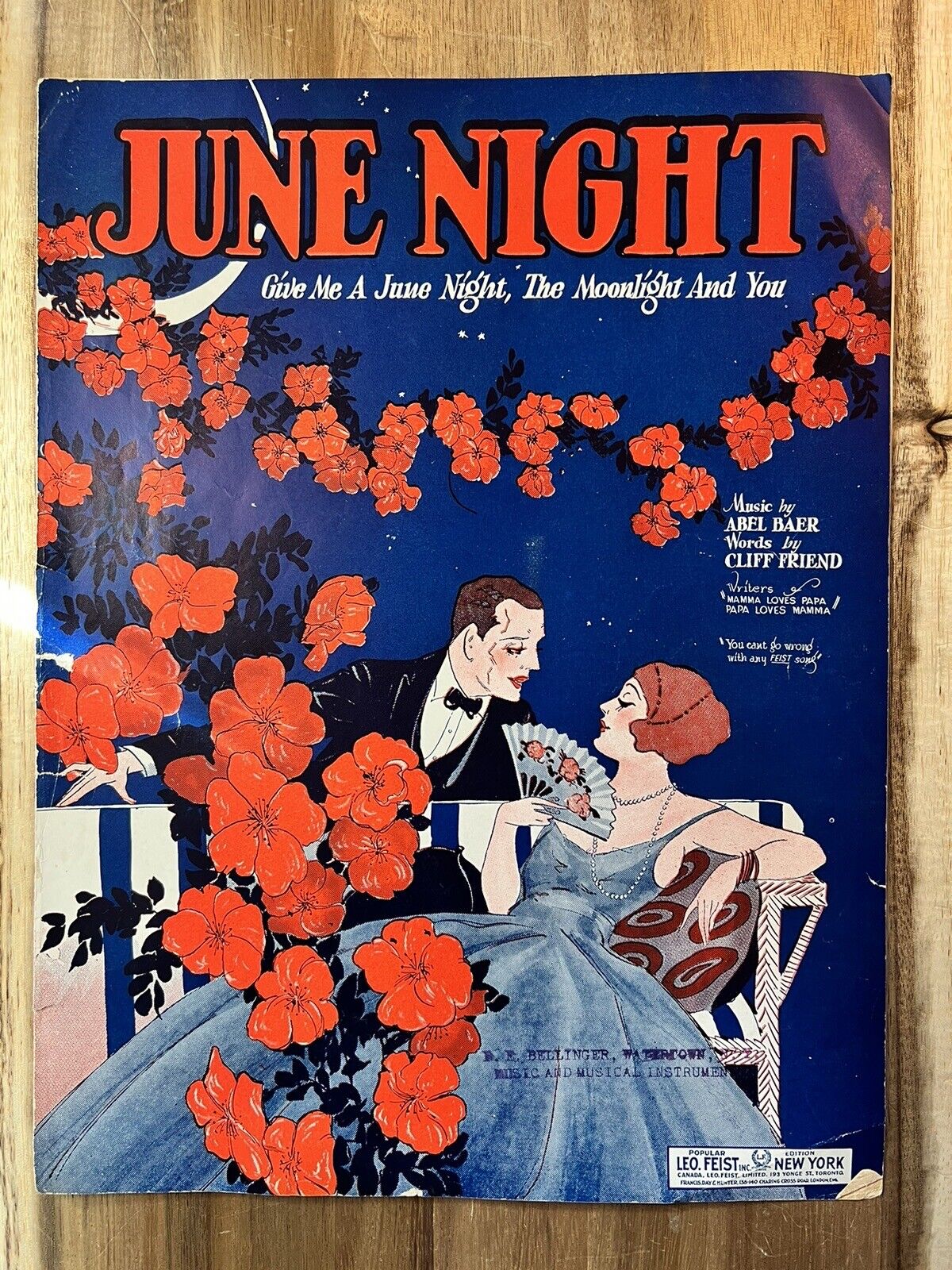 JUNE NIGHT ABEL BAER 1924 SHEET MUSIC SHEET MUSIC