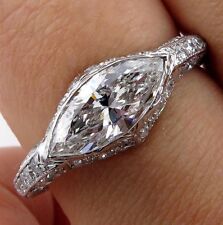 5Ct East West Marquise Cut Simulated Diamond Stylish Ring 14K White Gold Plated picture