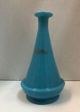 Vintage Opaque Blue Blown Glass Vase Hand Painted Gold Accents 8
