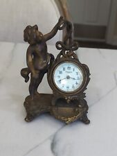 Vtg 19th C. French Antique Gilt Figural Mantle Clock New Haven Cherub  picture