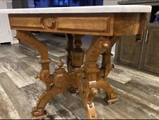 Walnut Renaissance Victorian Marble Top Parlor Table picture