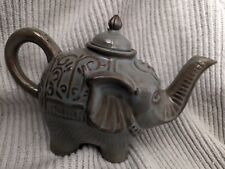 Pier One Elephant Teapot Stoneware Elephant Collectible Trunk Up Grey picture