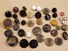 Antique/Vintage Button Lot Black Glass Sweet Orr Es Devs Spes Nostra Cantripum  picture
