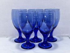 5 PC Vintage Libbey Cobalt Blue Teardrop Wine Glasses Water Goblets 7” picture