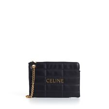 CELINE 1100$ Small Pouch With Chain In Black Quilted Calfskin picture