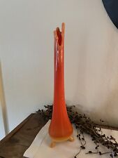 Vintage LE Smith Mid Century 15” Bittersweet Swung Glass Vase 3 Toe picture