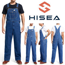 HISEA Men Denim Bib Overall Relaxed Fit Work Dungarees Mechanic Workwear Pockets picture