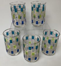5 PC, LIBBEY NORDIC~Mid Century MCM BARWARE GLASSES Blue Gold Green picture