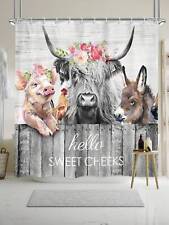 1pc Rustic Highland Cow Printed Shower Curtain With Western Animals picture