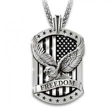 Men American Bald Eagle w. US Flag Pendant Necklace Punk Biker Jewelry Chain 24