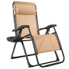 Zero Gravity Chair Oversize Lounge Chair Patio Heavy Duty Folding Recliner Beige picture