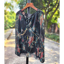 New Johnny Was Evelina Metallic Floral-Print Chiffon Blouse Top L picture
