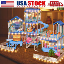 7 Rooms Barbie Huge Doll House With Led Lights Dollhouse + 3 Dolls Gift for Girl picture