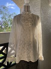 Vintage Victorian Revival Lady Barbara Lace Ruffled Bib Blouse Top Shirt Collar picture