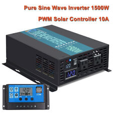 DC to AC Power Inverter 1500W Pure Sine Wave 12V PWM Solar Controller 10A Motor picture