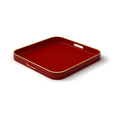 American Atelier Red Serving Square Tray with Gold Trimming & Handles picture