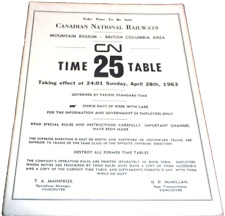 APRIL 1963 CANADIAN NATIONAL BRITISH COLUMBIA AREAO EMPLOYEE TIMETABLE #25 picture