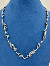 Vintage Sterling Silver 925 & Marcasite Leaves & Flowers Pattern Necklace 18