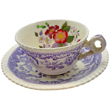 Vintage Copeland Spode England Porcelain Teacup Set Purple Mayflower  / 8772 picture