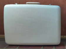 Vintage White Hard Shell Suitcase Luggage.  20x15 in. Red lining picture