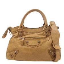 Auth BALENCIAGA The Giant Town Leather 2Way Hand Bag Light Brown 285434 Used F/S picture