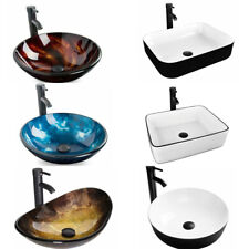 ELECWISH Bathroom Vessel Sink Tempered Glass Ceramic Basin Bowl with Faucet picture