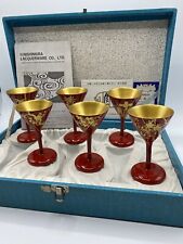 Zohiko H Nishimura Mid Century Set 6 Red Gold Lacquer Sake Wine Stemware Kyoto picture