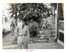 Vintage Snapshot B/W Photo 1960 American Soldier Smoking Cigarette Old Car picture