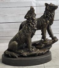 Majestic Pair Bronze Sculpture of Wolves on Rock by Barye Museum Quality Art picture