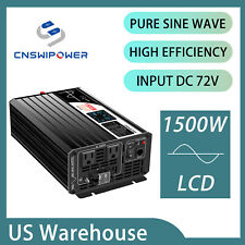 72v pure sine wave power inverter to 120v ac 1500w RV/truck/camp/home use LCD picture