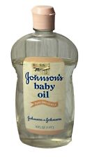 Vintage Johnson's Baby Oil 16 Fl. Oz. Bottle Pink Flip Top 3/4 Full, Opened picture