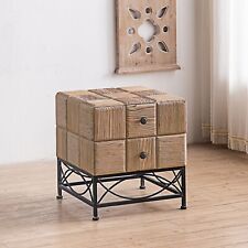 Small Grid Splicing Design Retro Square Coffee Table with 2 Drawers picture