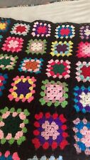 Vintage Crochet Granny Square Blanket Afghan Boho Throw Black Rosanne picture