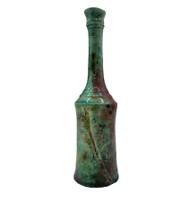 Vintage Raku Art Pottery Long Neck Bottle Vase Green Blue Gold Glaze 10.5 H picture