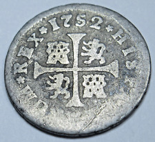 1752 Spanish Silver 1/2 Reales Antique Colonial Cross 1700s Pirate Treasure Coin picture