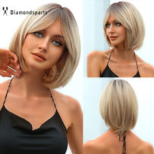 Short Straight Bob Wig Root Ombre Blonde Hair Wigs with Bangs for Women US picture