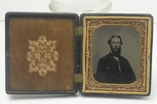 Antique Tintype Photograph Suave Bearded Man w/ Union Case 1/6th Plate  picture