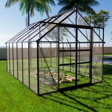 12x8FT Walk-in Greenhouse Polycarbonate Aluminum Frame Outdoor Sliding Doors picture