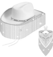 2 Pcs Rhinestone Cowgirl Hat Bling Bandana Glitter Cowboy Hat for Disco Parties picture