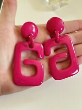 VTG Pink Lucite Earrings Pierced Chunky Flashy Statement Rare Mod Dangle 80s Fun picture