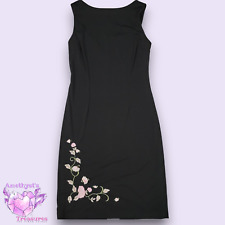 Vintage Womens M black bodycon dress flower patches embroidery 90s Peep  picture