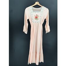 VINTAGE 60s cottagecore flare sleeve house dress boho embroidery lace pink S  picture