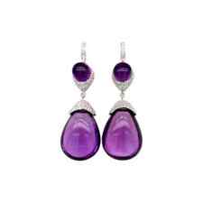 Beautiful Pair Of Dangling White CZ Earrings With Stunning 40.CT Amethyst Drops picture